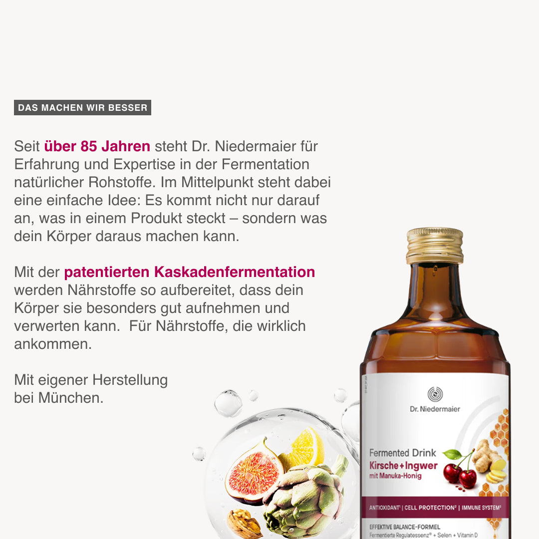 Fermented Drink Kirsche + Ingwer mit Manuka-Honig